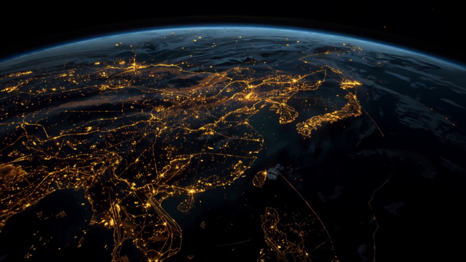 Night view of the Earth with global shipping routes